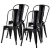 Dining Chairs Set of 4 Indoor Outdoor Black Metal Stacking Bistro