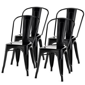 Dining Chairs Set of 4 Indoor Outdoor Black Metal Stacking Bistro