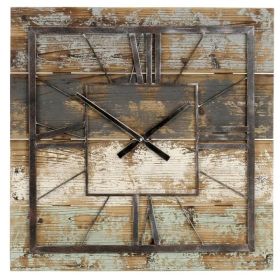 Wall Clock Industrial Style Square 27.5-inch Wood and Metal