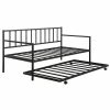 Daybed with Roll-out Trundle Bed Frame Twin size Black Metal