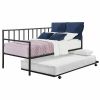 Daybed with Roll-out Trundle Bed Frame Twin size Black Metal