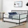 Daybed with Roll-out Trundle Bed Frame Twin size Black Metal