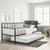 Daybed with Roll-out Trundle Bed Frame Twin size Black Metal