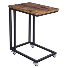 Side Table Nightstand TV Tray On Wheels Modern Industrial