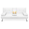 Convertible Sofa Futon with 2 Cup Holders White Faux Leather
