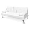 Convertible Sofa Futon with 2 Cup Holders White Faux Leather