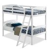 Bunk Bed With Ladder Wooden In White Wood Finish Twin Over Twin