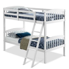 Bunk Bed With Ladder Wooden In White Wood Finish Twin Over Twin