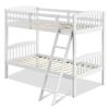Bunk Bed With Ladder Wooden In White Wood Finish Twin Over Twin