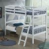 Bunk Bed With Ladder Wooden In White Wood Finish Twin Over Twin