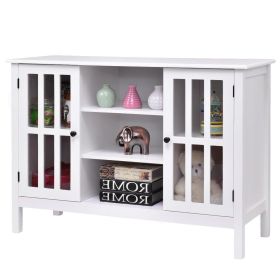 Sofa Table Console Cabinet With Tempered Glass Panel Doors White Wood