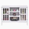 Sofa Table Console Cabinet With Tempered Glass Panel Doors White Wood
