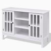 Sofa Table Console Cabinet With Tempered Glass Panel Doors White Wood