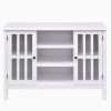 Sofa Table Console Cabinet With Tempered Glass Panel Doors White Wood