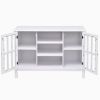 Sofa Table Console Cabinet With Tempered Glass Panel Doors White Wood