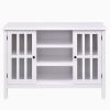 TV Stand With Glass Panel Doors White Wood 43-inch