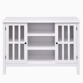 TV Stand With Glass Panel Doors White Wood 43-inch