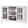 TV Stand With Glass Panel Doors White Wood 43-inch