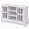 TV Stand With Glass Panel Doors White Wood 43-inch