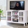 TV Stand With Glass Panel Doors White Wood 43-inch