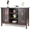 Sofa Tale Console Cabinet With Tempered Glass Panel Doors Brown Wood