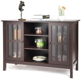 Sofa Tale Console Cabinet With Tempered Glass Panel Doors Brown Wood
