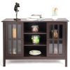 Sofa Tale Console Cabinet With Tempered Glass Panel Doors Brown Wood