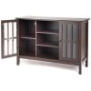 Sofa Tale Console Cabinet With Tempered Glass Panel Doors Brown Wood