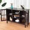 Sofa Tale Console Cabinet With Tempered Glass Panel Doors Brown Wood