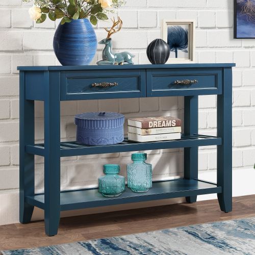 Console Sofa Table with 2 Storage Drawers and 2 Tiers Shelves, Mid-Century Style 42'' Solid Wood Buffet Sideboard for Living Room Furniture Kitchen Di Console Sofa Table with 2 Storage Drawers and 2 Tiers Shelves, Mid-Century Style 42'' Solid Wood Buffet Sideboard for Living Room Furniture Kitchen Di