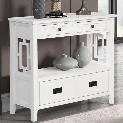 36'' Farmhouse Pine Wood Console Table Entry Sofa Table with 4 Drawers & 1 Storage Shelf for Entryway Living Room Bedroom Hallway Kitchen (Antique Whi 36'' Farmhouse Pine Wood Console Table Entry Sofa Table with 4 Drawers & 1 Storage Shelf for Entryway Living Room Bedroom Hallway Kitchen (Antique Whi