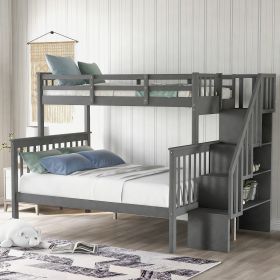 Stairway Twin-Over-Full Bunk Bed with Storage and Guard Rail for Bedroom, Gray color(OLD SKU :LP000019AAE)