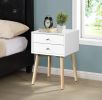 Side Table With 2 Drawer And Rubber Wood Legs