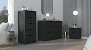 Stockley 3 Piece Bedroom Set, Nightstand + Dresser + Dresser, Black