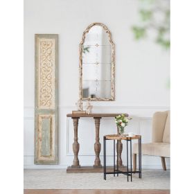 Framed Wall Mirror, Wood Arched Mirror with Decorative Window Look for Living Room, Bathroom, Entryway