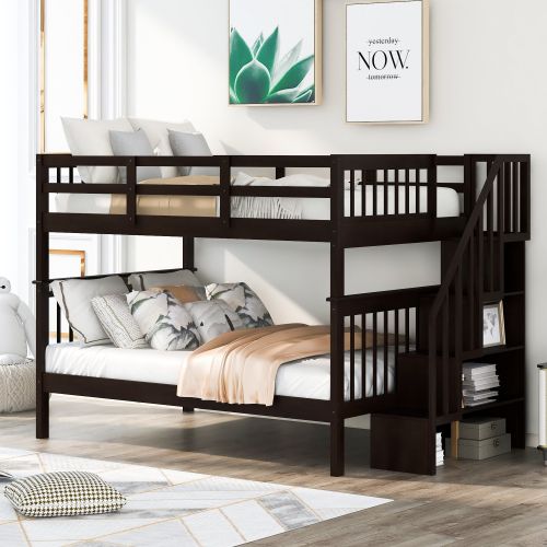 Stairway Full-Over-Full Bunk Bed with Storage and Guard Rail for Bedroom, Dorm, Espresso (OLD SKU:LP000110AAP) Stairway Full-Over-Full Bunk Bed with Storage and Guard Rail for Bedroom, Dorm, Espresso (OLD SKU:LP000110AAP)