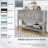 TREXM Cambridge Series Ample Storage Vintage Console Table with Four Small Drawers and Bottom Shelf for Living Rooms, Entrances and Kitchens (Antique