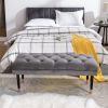 Tufted Bench Modern Velvet Button Upholstered Ottoman enches Bedroom Rectangle Fabric Footstool with Metal Legs for Living Room Entryway,Grey