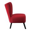 Accent Chair with Brown Finish Wood Legs Red Velvet Button-Tufted Back