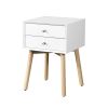 Side Table With 2 Drawer And Rubber Wood Legs