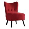 Accent Chair with Brown Finish Wood Legs Red Velvet Button-Tufted Back