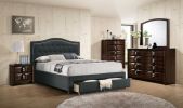 Charcoal Burlap Fabric 1pcs Full Size Bed w Drawer Button Tufted Arch Design Headboard Storage FB Bedframe Bedroom Furniture