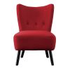 Accent Chair with Brown Finish Wood Legs Red Velvet Button-Tufted Back