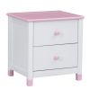 Wooden Nightstand with Two Drawers for Kids,End Table for Bedroom,White+Pink