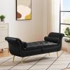 Black, PU Leather, Metal Feet Upholstered Ottoman Bedroom Lounge Ottoman Flip Top Storage Sofa Bench