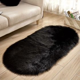 Plush Oval Rug (Color: Black, size: 23.62*47.24inch)