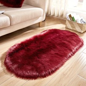 Oval Faux Sheepskin Floor Mat (Color: Burgundy, size: 23.62*35.43inch)
