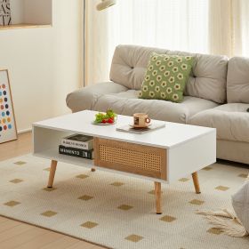 Coffee Table Modern Rattan (Color: White)
