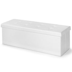 Ottoman Bench Memory Foam Large Folding Storage (Color: White)